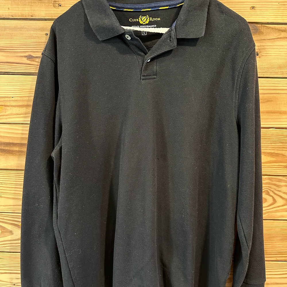Club Room Black Polo Shirt Classic Long-Sleeve Design
